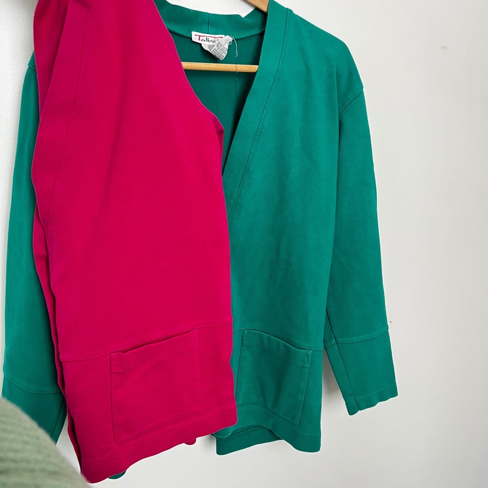 Talbots Vintage Cotton Cardigan Bundle Pink Green Gold Crest Button Front Medium